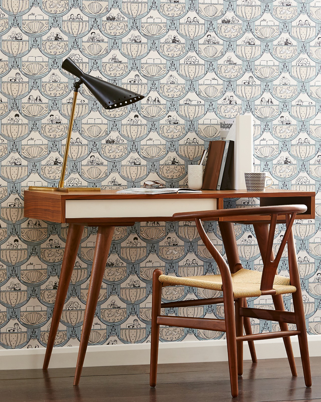 Study table with chair and lamp